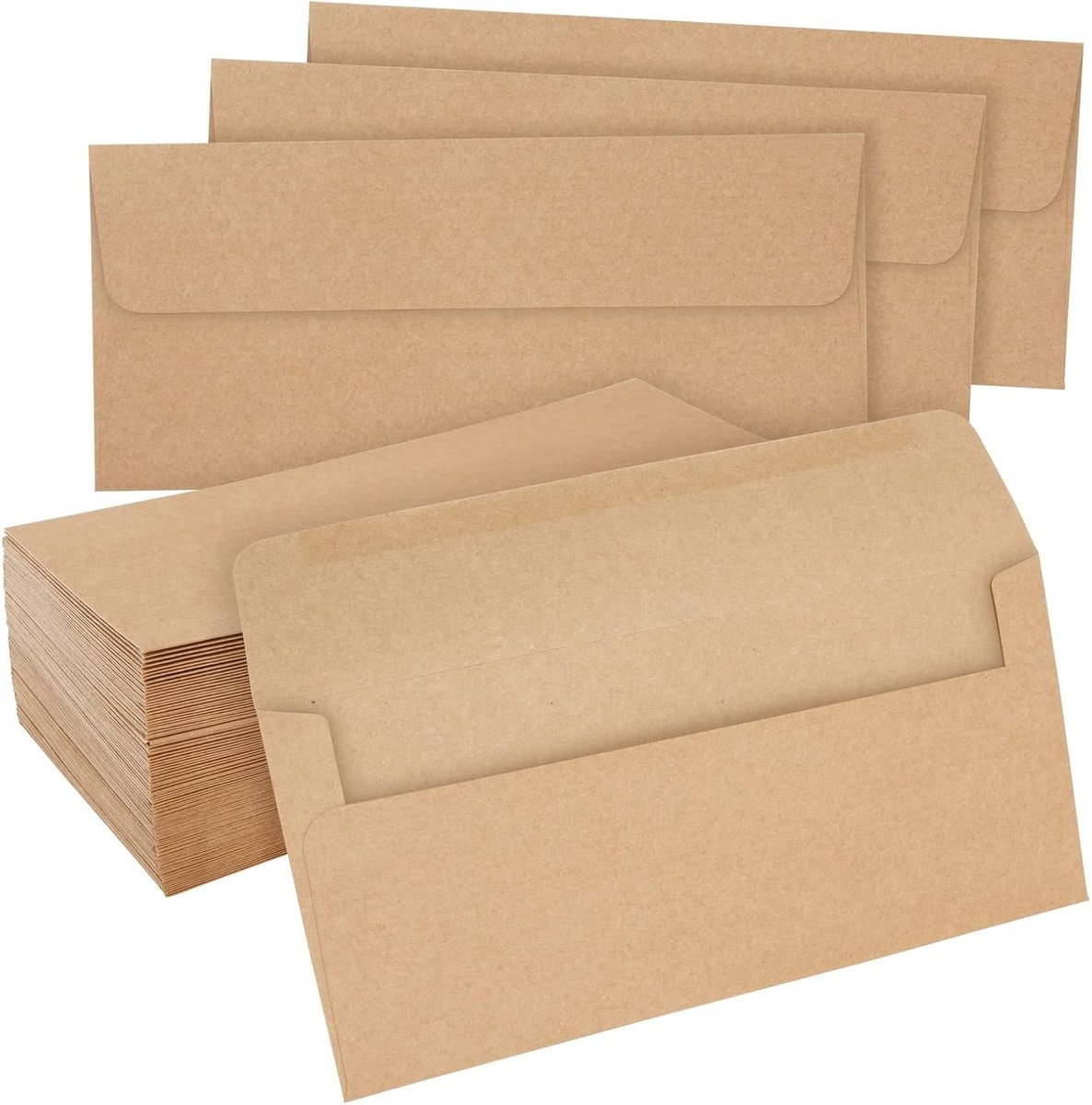 100 Pack Bulk # 10 Bruine zakelijke enveloppen voor cheques, facturen, cadeaubonnen, zelfklevende klep voor mailing (4,1 x 9,5 in)
