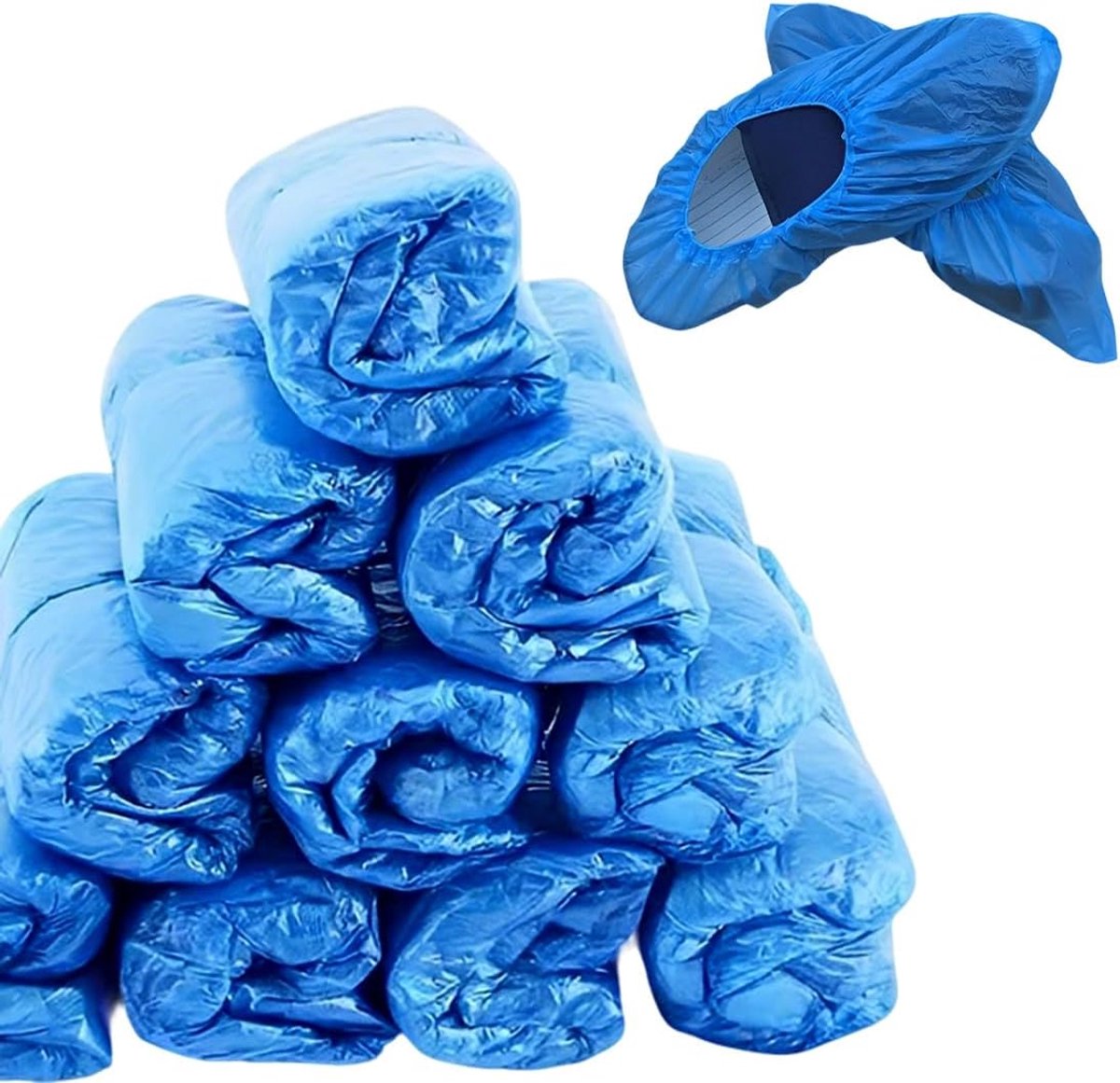 100 stuks, blauw, antislip en waterdicht, overschoenen van kunststof, maat 25-45