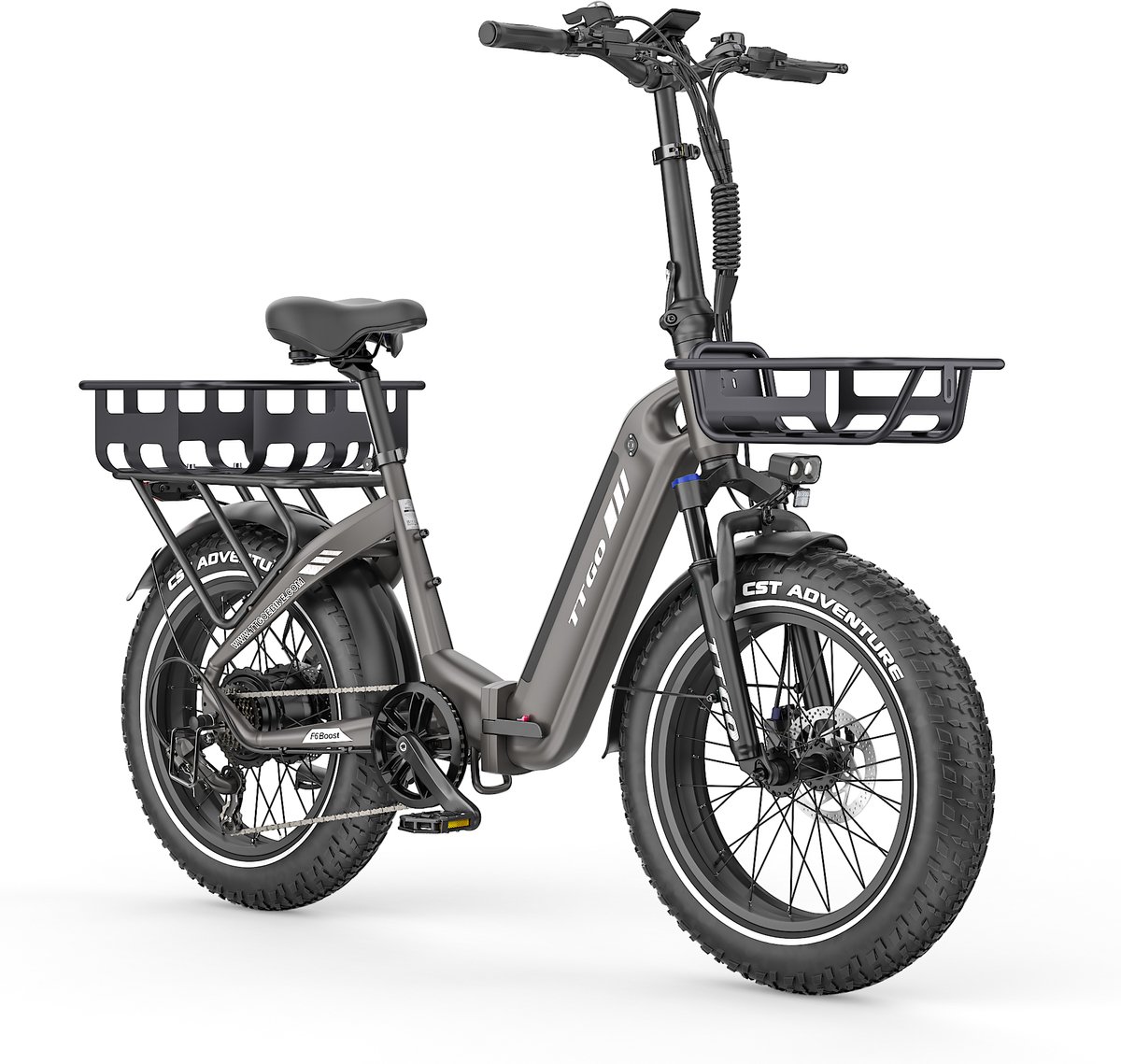 20*4.0" Elektrische vouwfietsen- 48V18Ah LithiumAccu – 70Nm Elektrische Fiets –met voorkorf en achterkorf –Actieradius tot 140 km – Shimano 7 Versnellingen – Hydraulische Schijfremmen –Aluminium –250W Motor –Krachtsensor–Elektrische Stadsfiets–Grijs