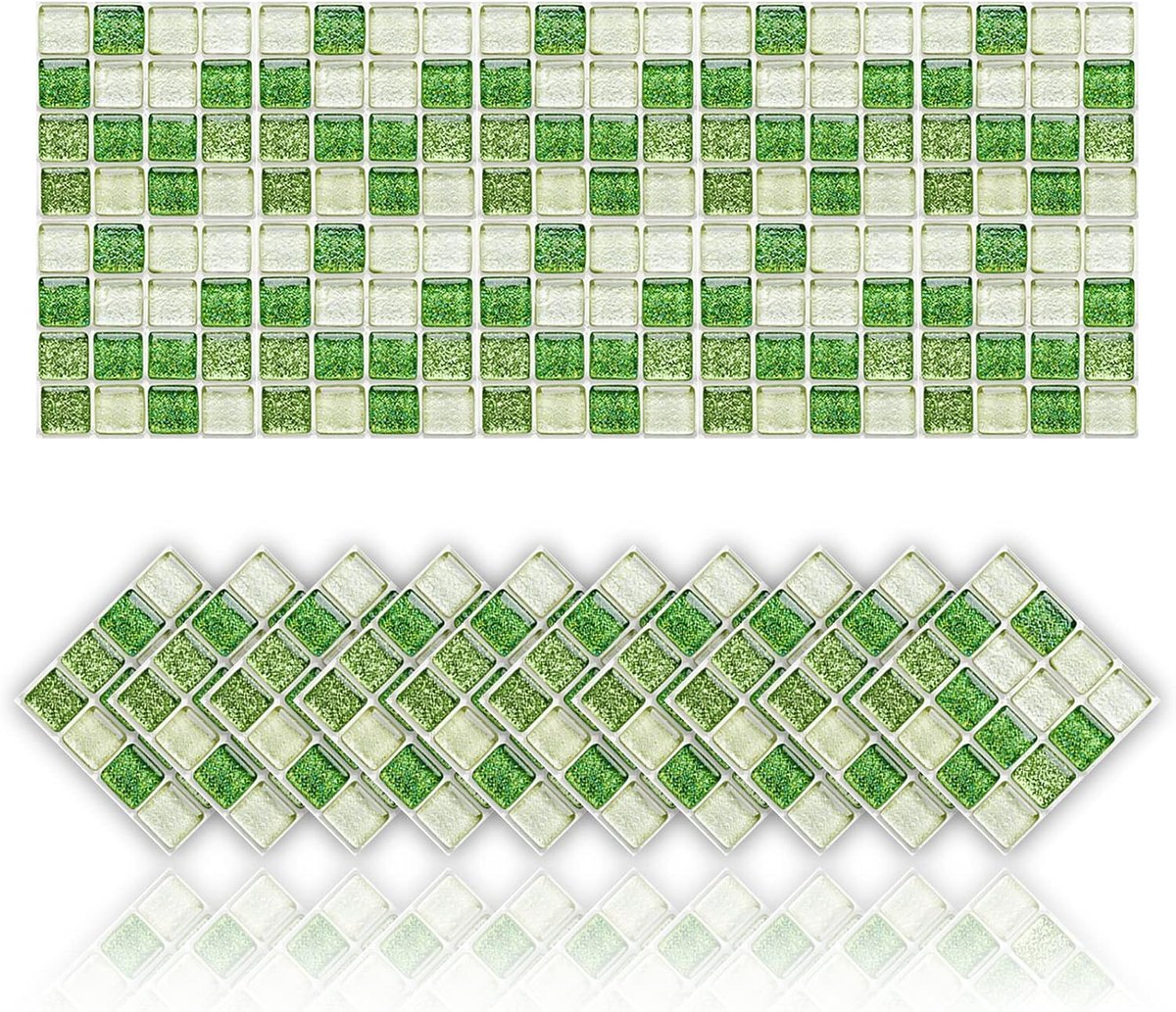 Tegelstickers, olie-afstotend, waterdicht, pvc, zelfklevend, decoratie, mozaïekstijl, keuken, tegelstickers voor badkamer (20 x 20 cm, groen)