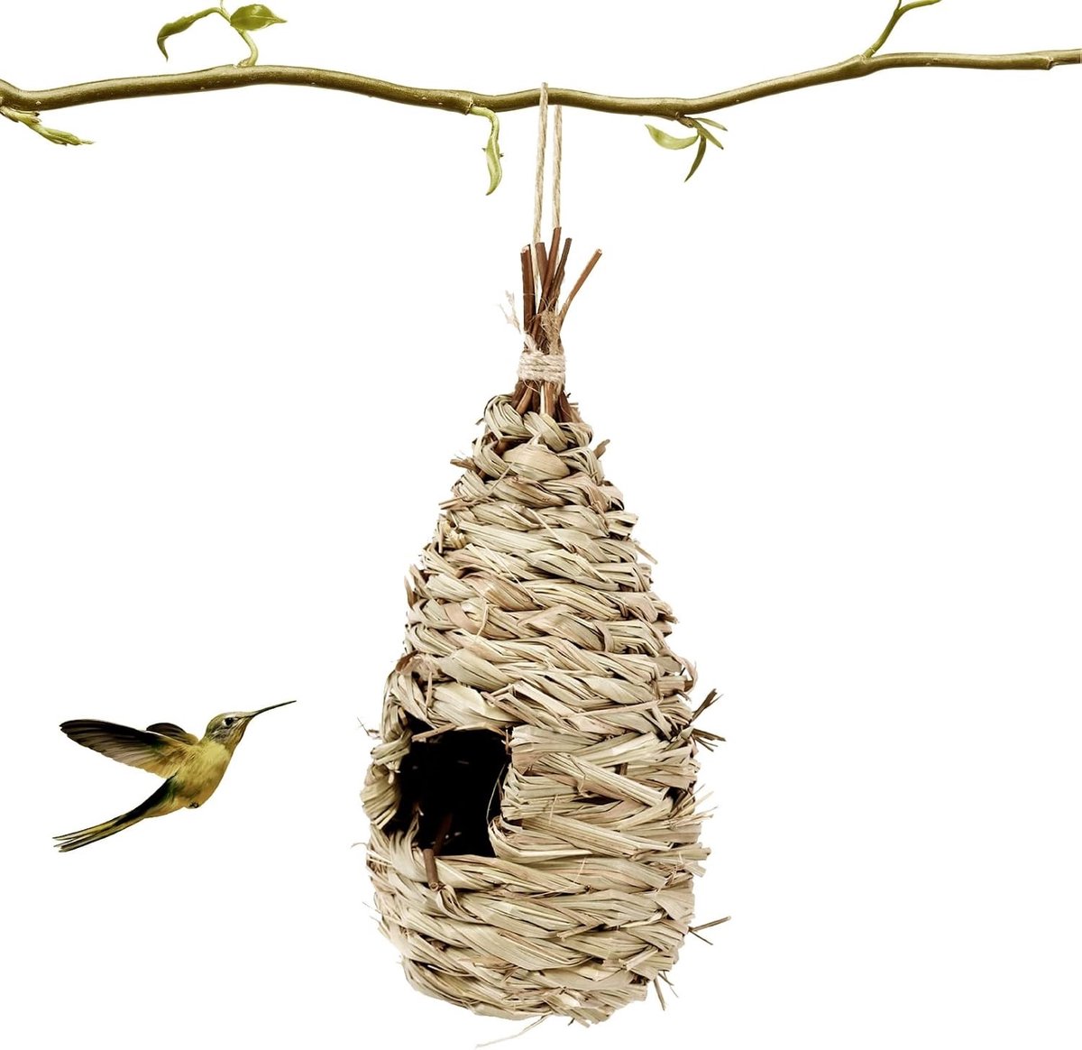 Handgeweven Vogelhuisje voor Kolibries en Zangvogels, Perfect voor Buiten en Tuin Decoratie, 24x10.5cm, Bruin, Ideaal voor Wren en Finch Nesten