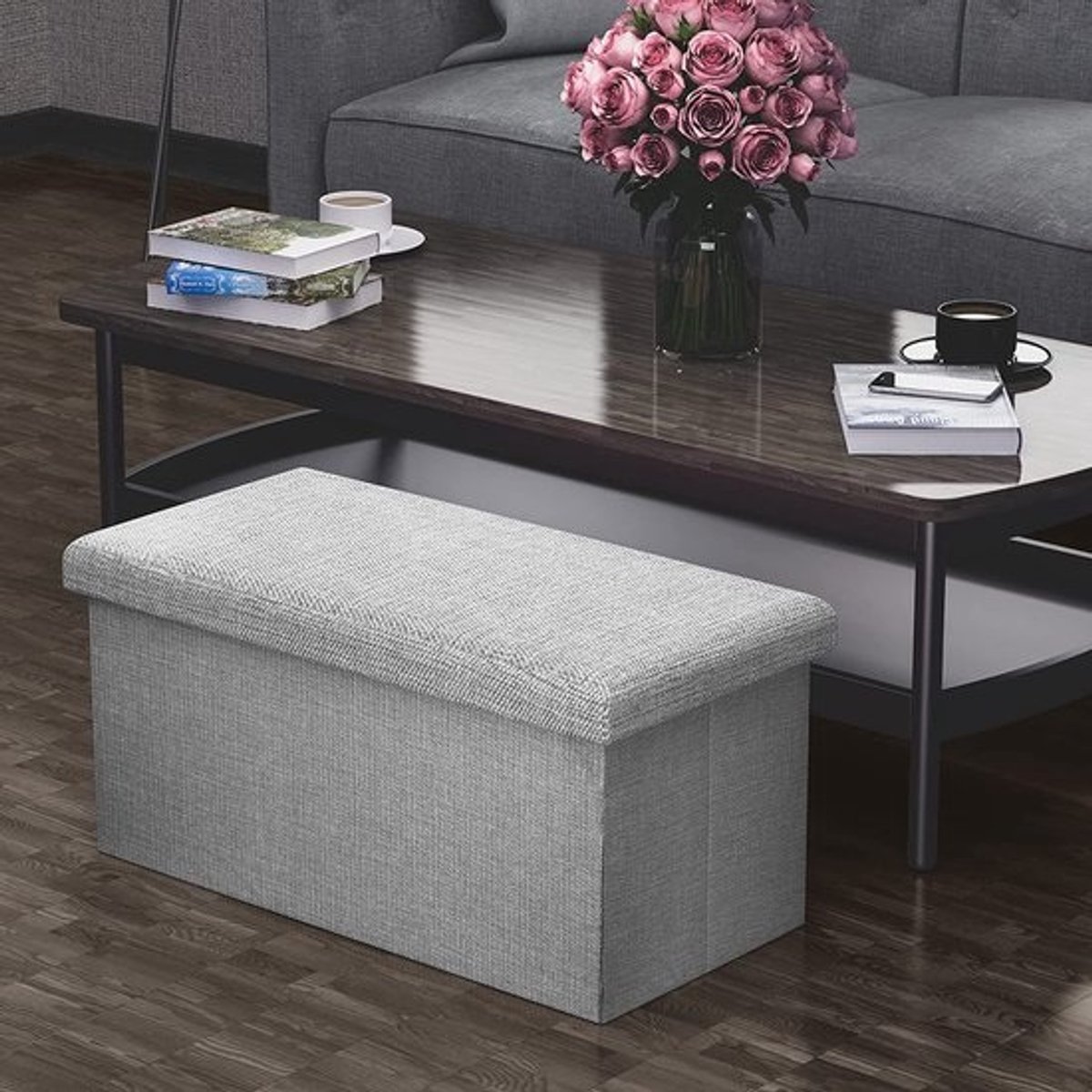 Opvouwbare Opberg Poef - Hocker – Bench – Bench with Storage space - Zitkist – Woonkamer accessoires 38D x 38W x 78H centimeter