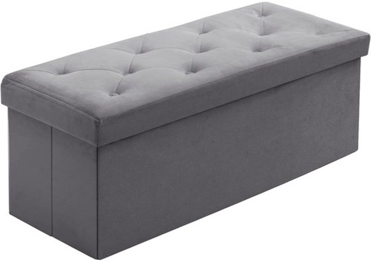 Zitbank met Opbergruimte en Opvouwbare Poef - 110 x 40 x 40 cm, Grijs