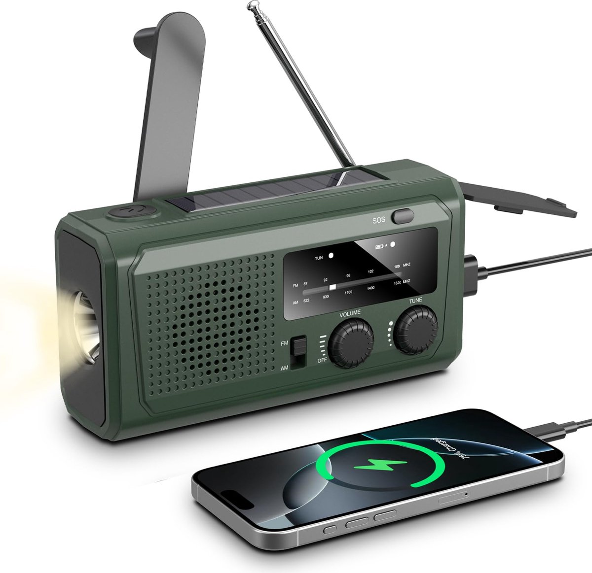Slingerradio 2000mAh - Zonnepaneel - Handdynamo - Ideaal voor camping en buitenactiviteiten - ShopVlot