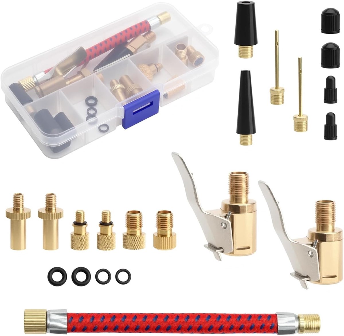 Complete Set van 21 Fietsventiel Adapters met Opbergdoos - Geschikt voor Franse Ventielen, Fietsen, Luchtpompen en Compressors