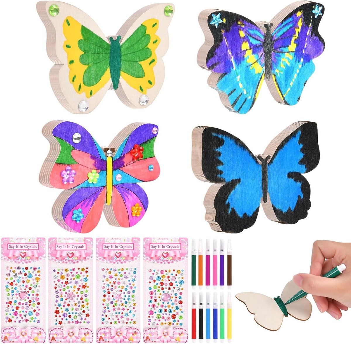 24-delige Houten Vlinder Knutselset voor Kinderen - Creatief Knutselen, Educatief Spel, DIY Activiteiten