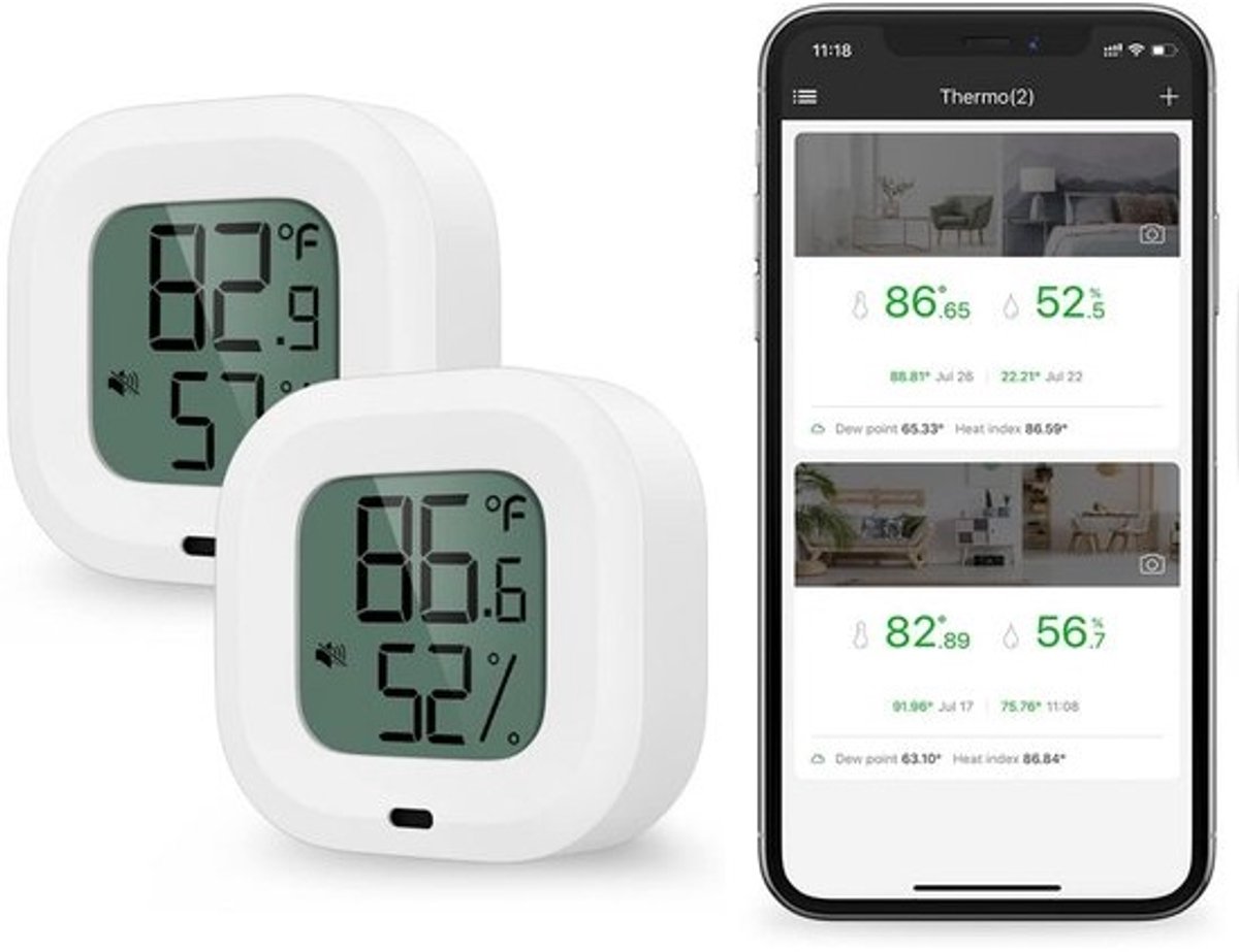 Draadloze Thermometer Hygrometer met Bluetooth en Data-Export voor Binnen
