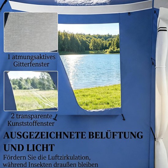 DESMIU Tunneltent - 4 Personen - 460 x 260 x 190 cm - Polyester - Blauw - Stahoogte 190 cm, Dubbele Wand Met Voorluifel — afbeelding 3