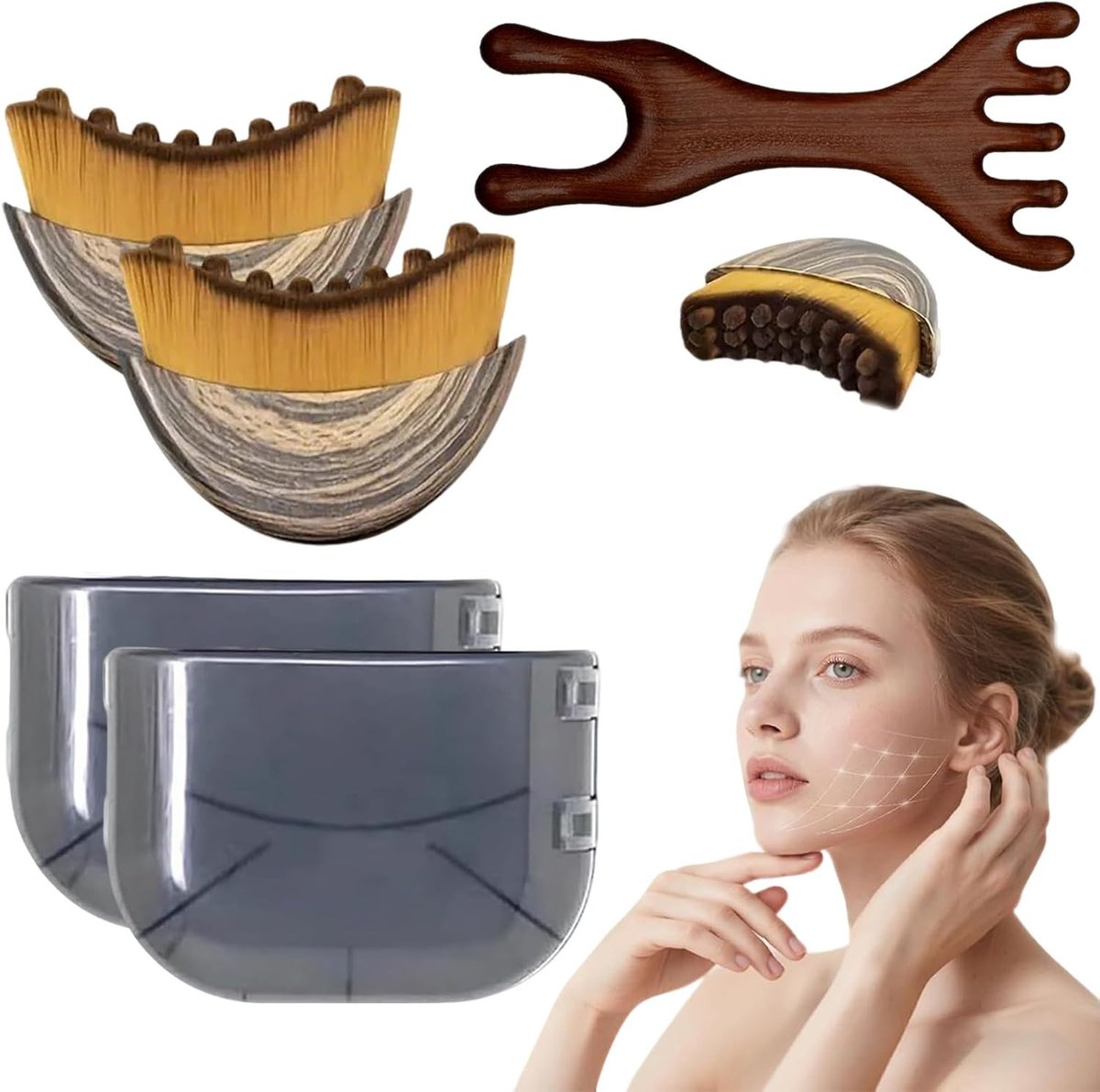 Set van 3 Lymfedrainage Borstels voor Gezicht en Lichaam met Dubbele Meridianen Kam en Vijf Klauwen voor Ontspanning en Massage