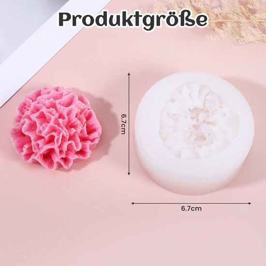 3 stuks kaarsvormen, siliconen, rozen, anjer, pioenroos, gietvormen, kaarsvormen om te gieten, bloemen, 3D (kruidnagel) — afbeelding 2