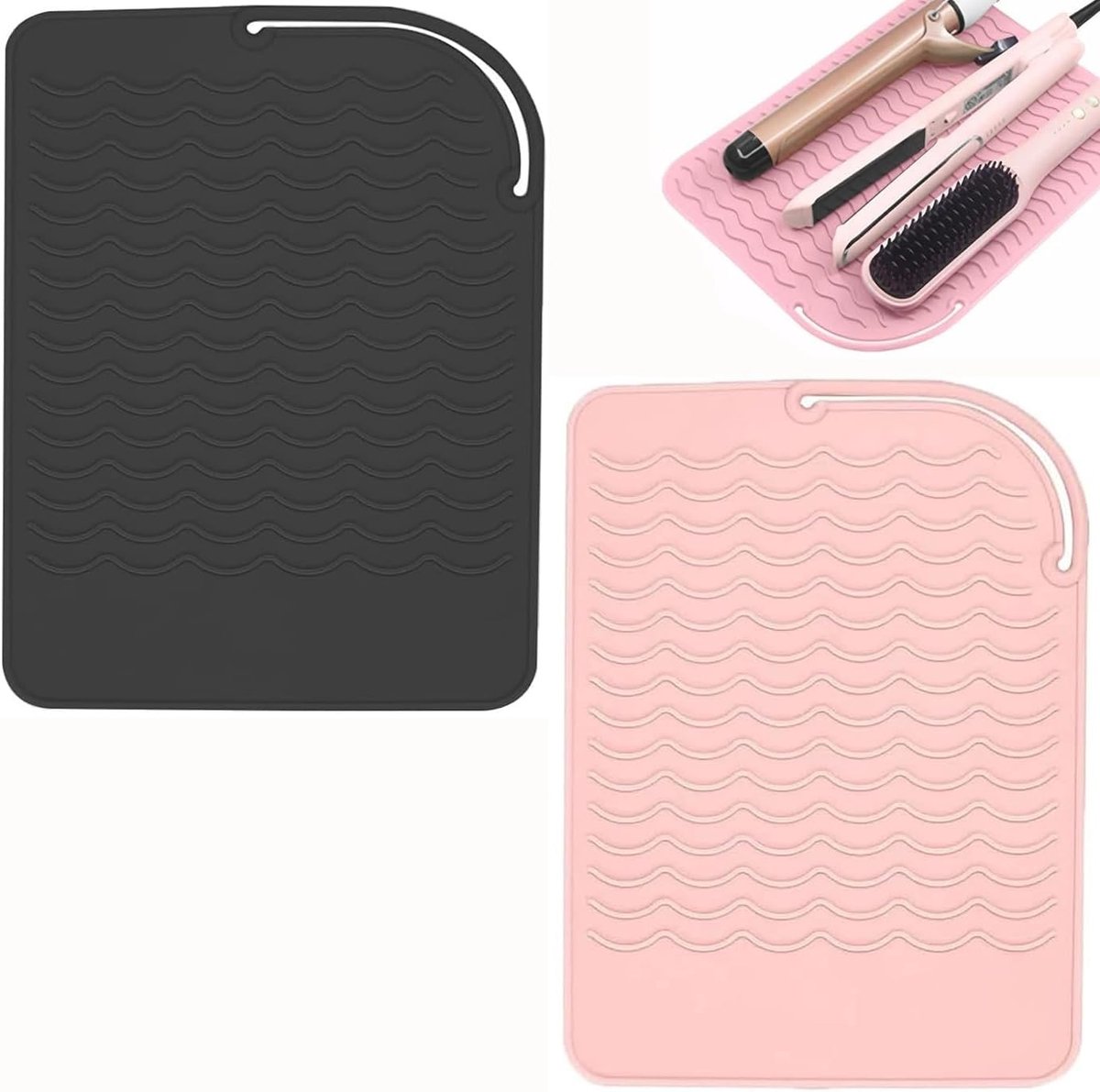 Set van 2 Hittebestendige Siliconen Matten voor Haarstylers en Krultangen - Handige Pad voor Thuis en Salon (21.5 x 15.7 cm)