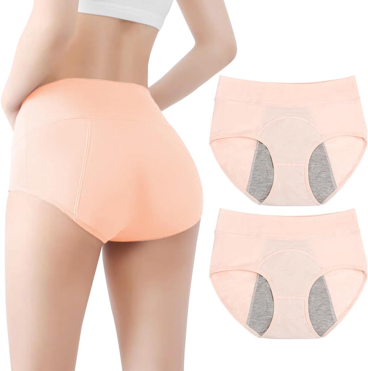 Set van 2 incontinentieslips voor dames, wasbaar, anti-urineonderbroek, voor dames, wasbaar, menstruatieondergoed met hoge absorptie, menstruatieslips (Roze, XL)