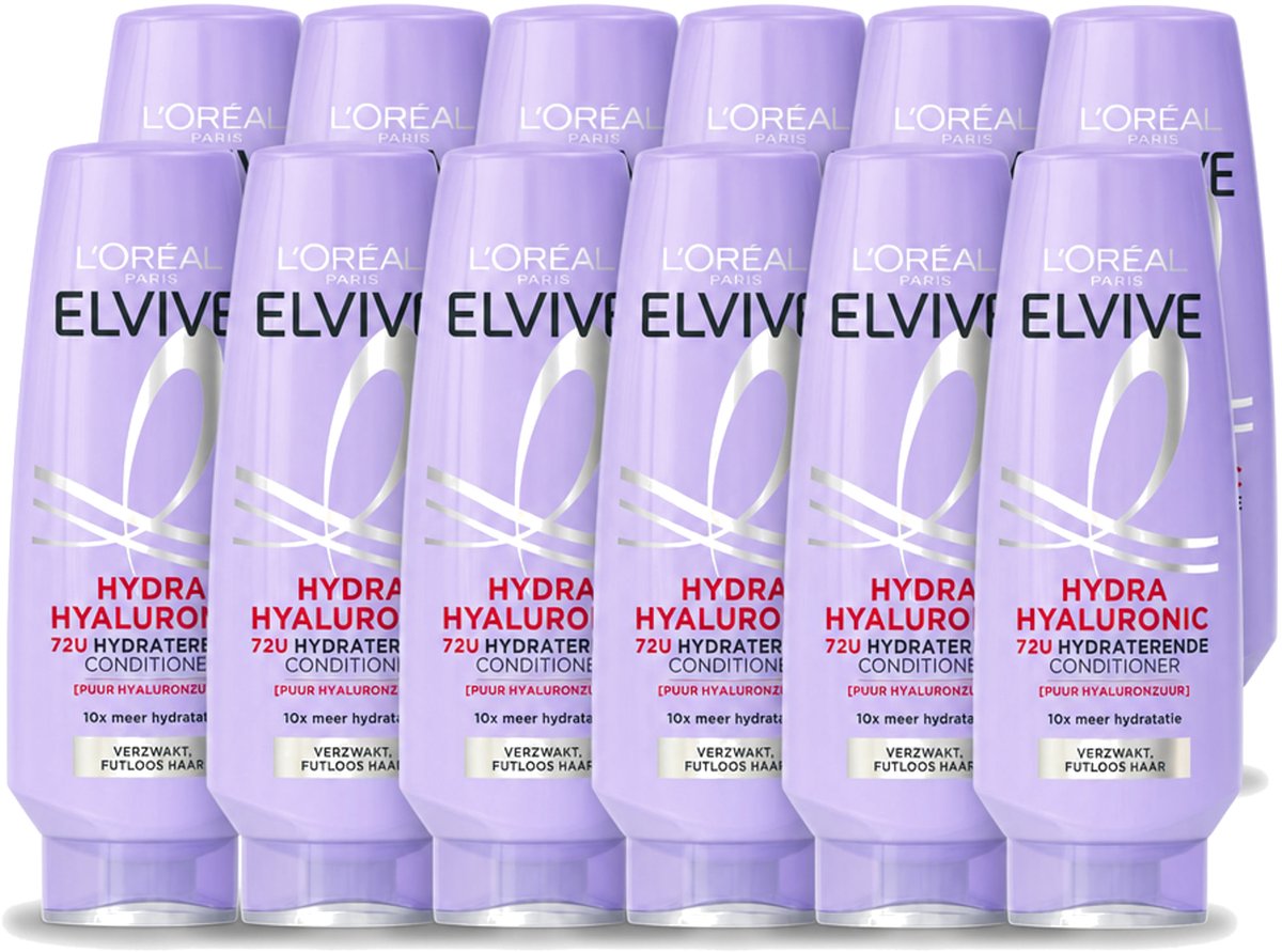 12 x L’Oréal Paris Elvive – Conditioner – Hydra Hyaluronic Hydraterend – 200 ml - Voordeelverpakking - 12 stuks