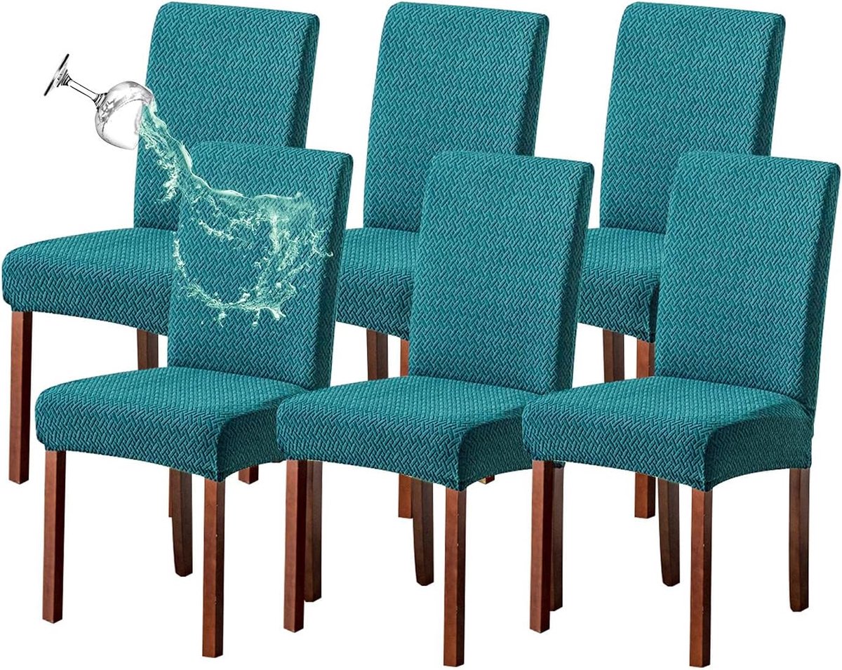 Waterafstotende keperstof jacquard eetkamerstoelhoezen woondecoratie, stoelhoezen voor eetkamerstoelen restaurant hotel ceremonie (Pauwgroen, 6 stuks)