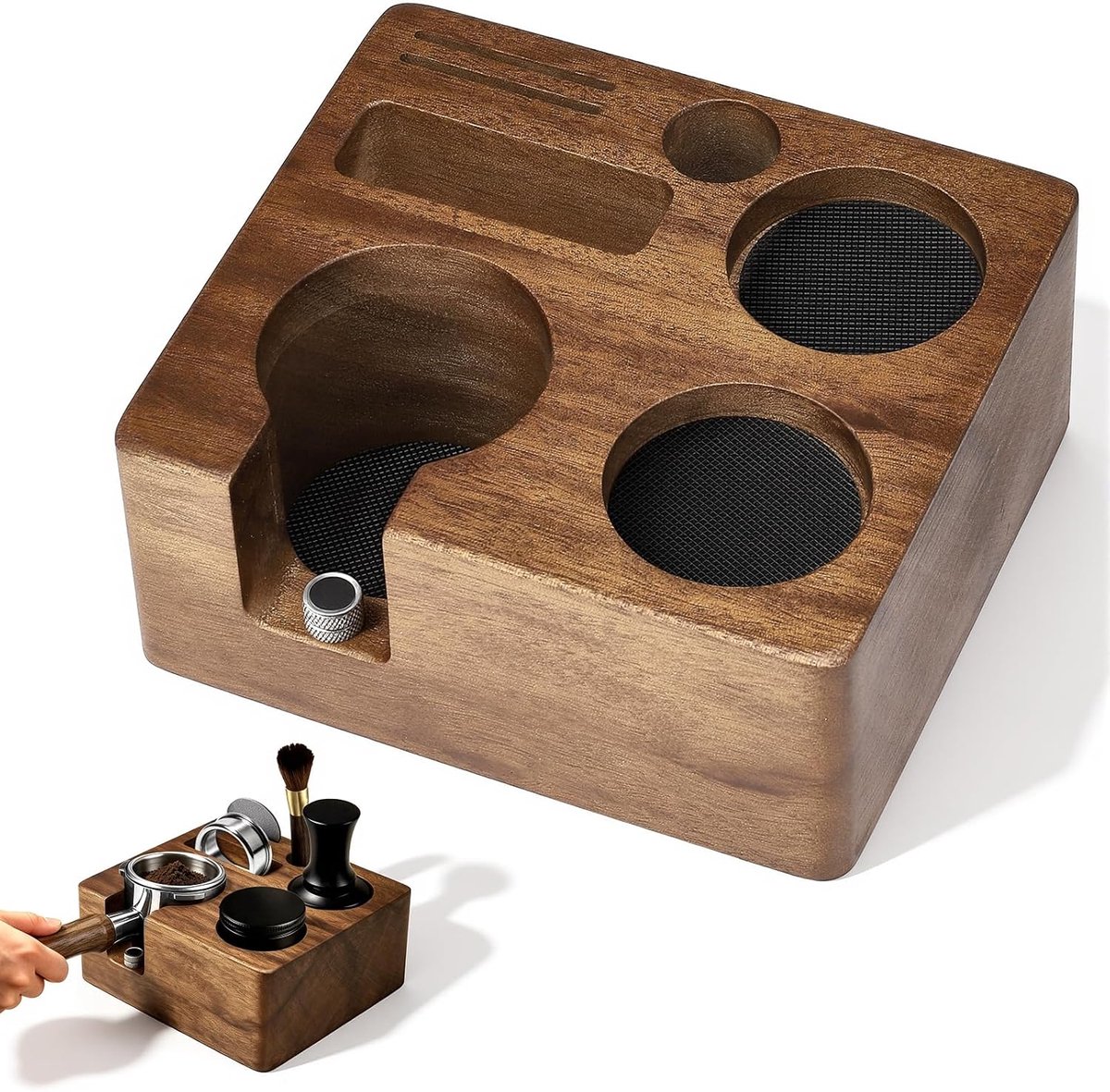 Station 58 mm, espresso-koffie-tamperstation van walnoothout, voor barista-koffiemachine-accessoires