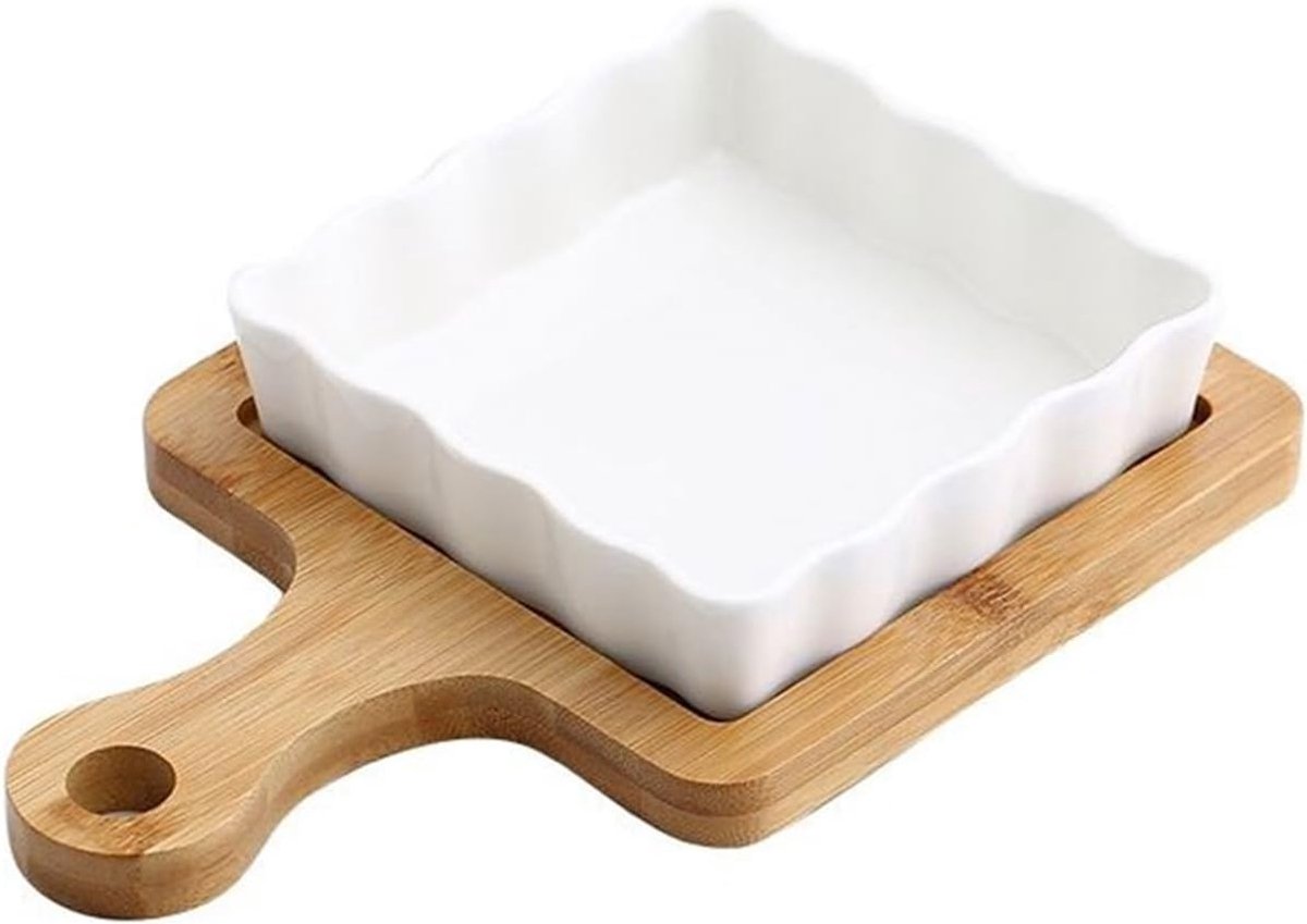 Keramische bakpan Kaas Gebakken Rijst Thuisbakplaat met houten mat Verbrandingsbestendig handvat(400ml)