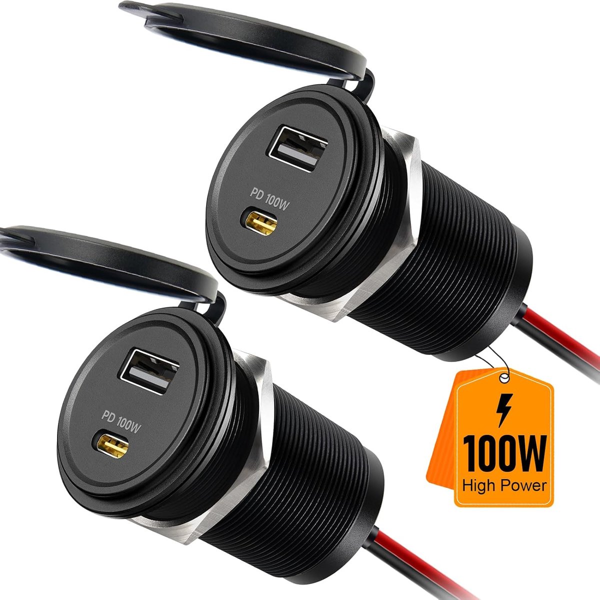 12V USB Oplader Camper Aluminium, PD100W & USB-A QC 3.0 18W Dubbele Snellader Inbouw voor Marinier Boot Truck Caravan (2 stuks)