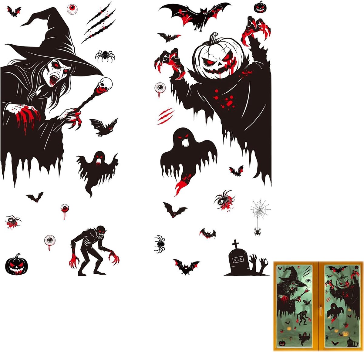 Raamstickers, zelfklevend en herbruikbaar, raamdecoratie voor binnen en buiten, geschikt voor Halloween en herfstdecoraties