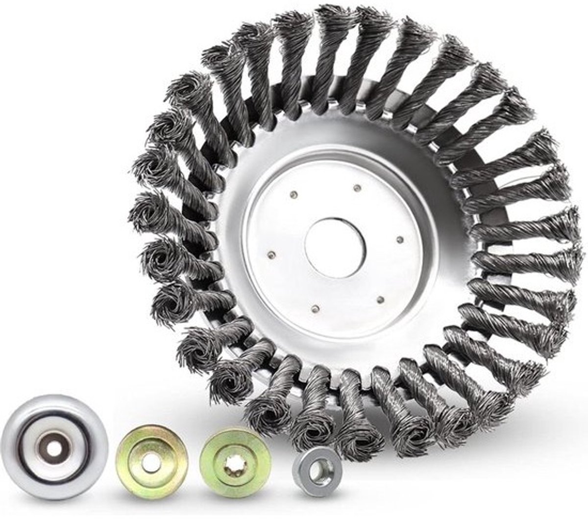 Onkruidborstel - onkruidtrimmer - bosmaaier - 200 x 254 mm - kegel onkruidborstel met 4 adapters - twist wildkruidborstel - onkruid en mos verwijderen - 20 cm .