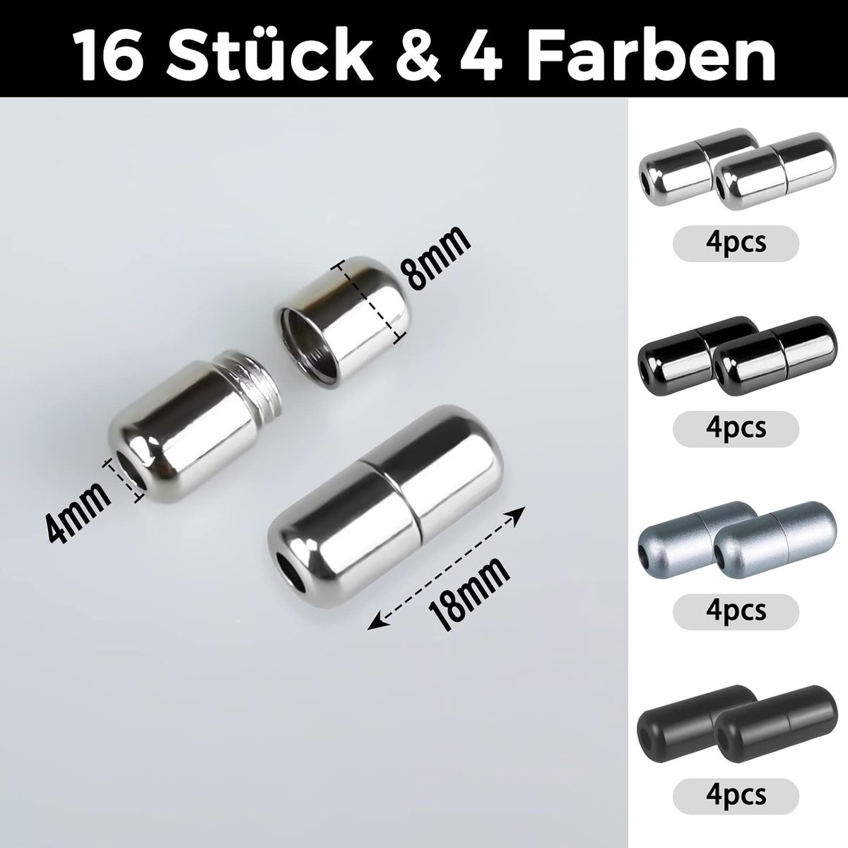 16 Stuks Metalen Capsules Voor Veters, 4 Kleuren, Veters, Snelsluiting, Vetersluiting, Kinderen, Snelsluiting, Veters Voor Sneakers, Vrijetijdsschoenen, 1, EéN Maat