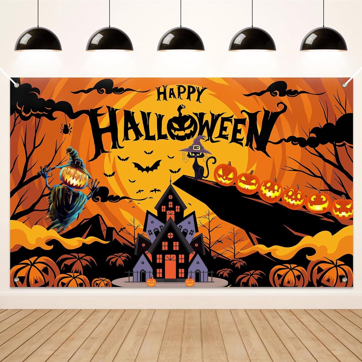Banner, Halloween achtergrond banner decoraties, pompoen vleermuis vrolijke Halloween banner voor Halloween partij achtergrond, ideaal voor veranda huis tuin binnen en buiten