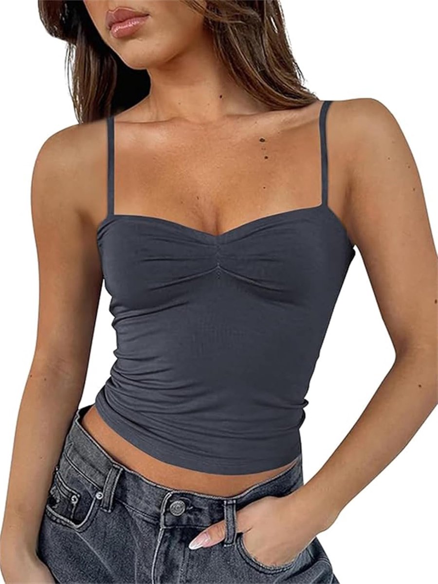 Camis mouwloze crop tanktop voor dames, zonder rug, spaghettibandjes, geplooide bustier, Y2K Camis, uitgaan top