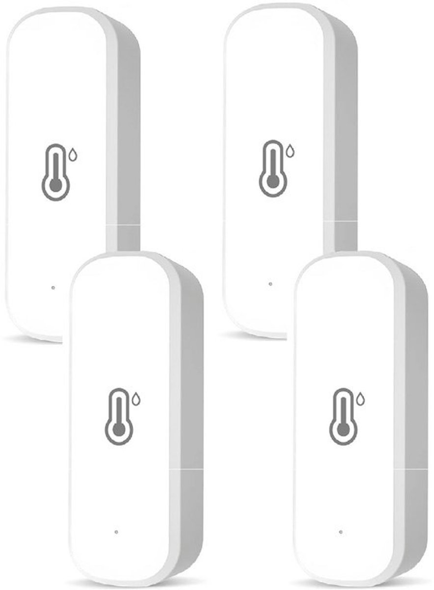 Draadloze WiFi Temperatuur en Vochtigheidssensoren (4 Stuks) voor Binnen en Buiten met App Alarm