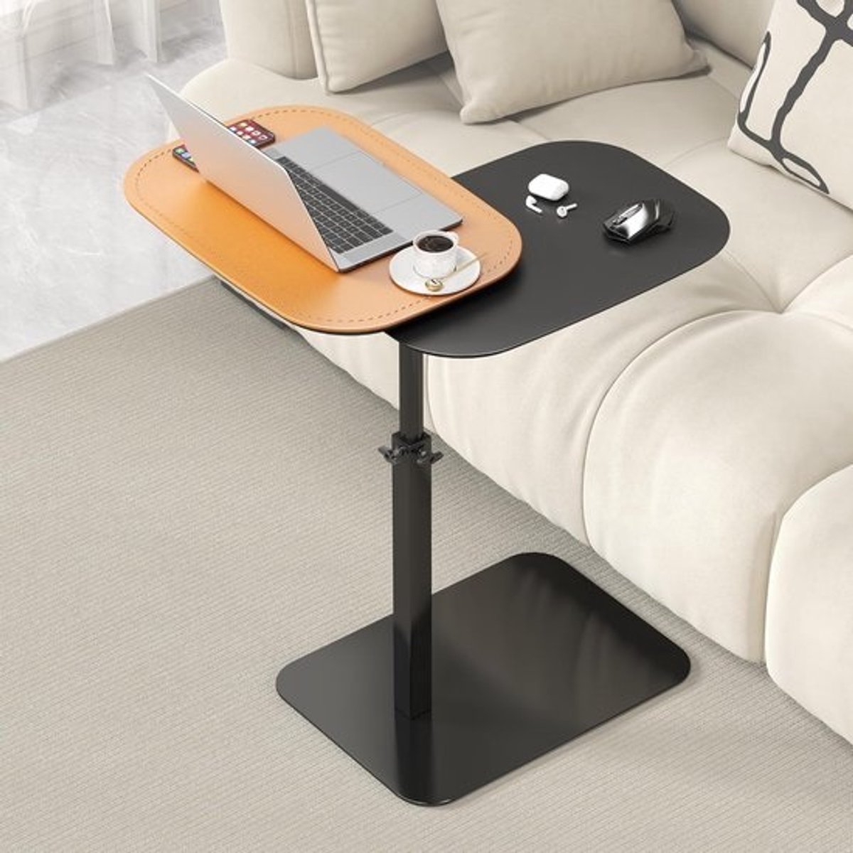 Verstelbare bijzettafel - C-vorm tafel - Comfortabel werken - Dubbel draaiend blad - 45 x 30 cm - Zwart