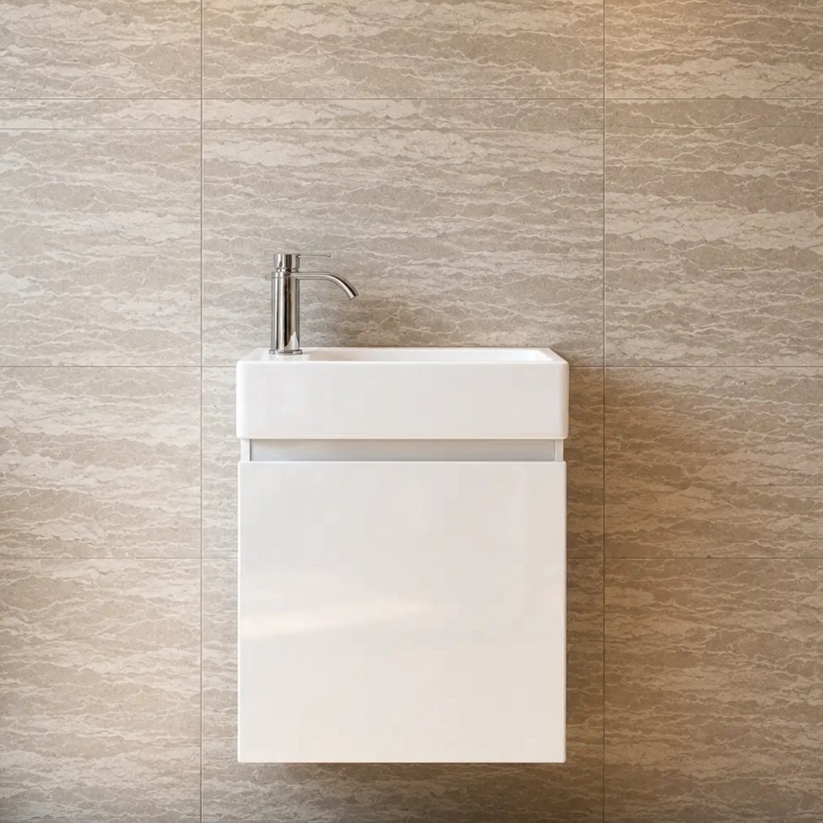 Faizee Home Alkan Badkamermeubel 40 cm – Wastafel & Kraan – Witte Onderkast + Wastafel + Kraan