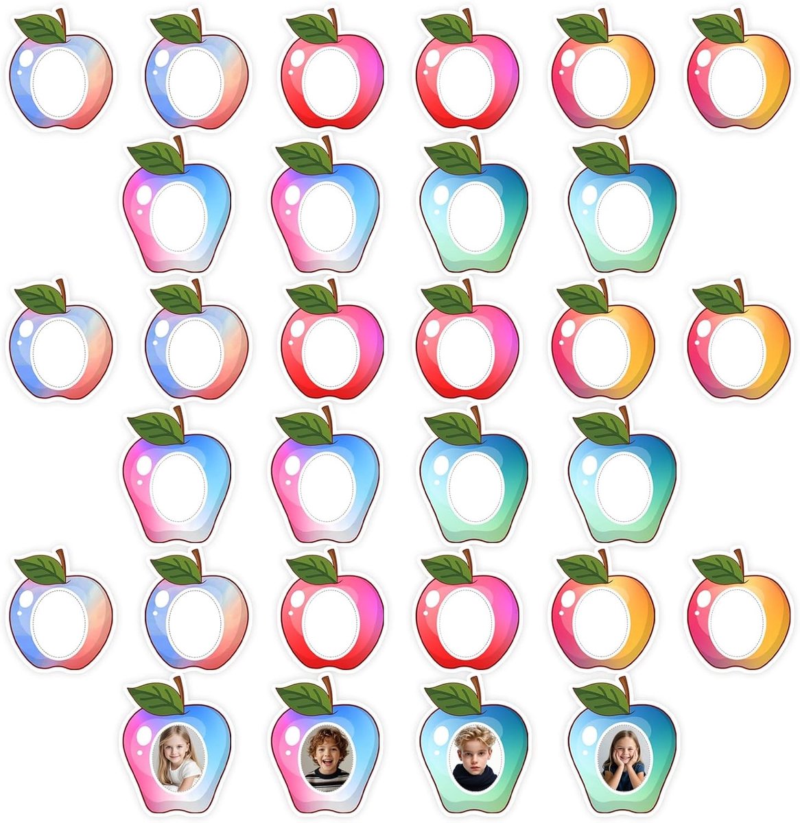 Kleurrijke Decoratiekaarten voor de Start van het Schooljaar - 45 Stuks, Papieren Wandversieringen, Appel Motieven en Snijwerk voor een Feestelijke Sfeer in de Klas