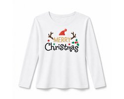 Starry Indigo - Dames T-shirt / Kerstkleding / Christmas Familie Bijpassende Glitter Lange Mouw Outfits | Wit | Maat XL