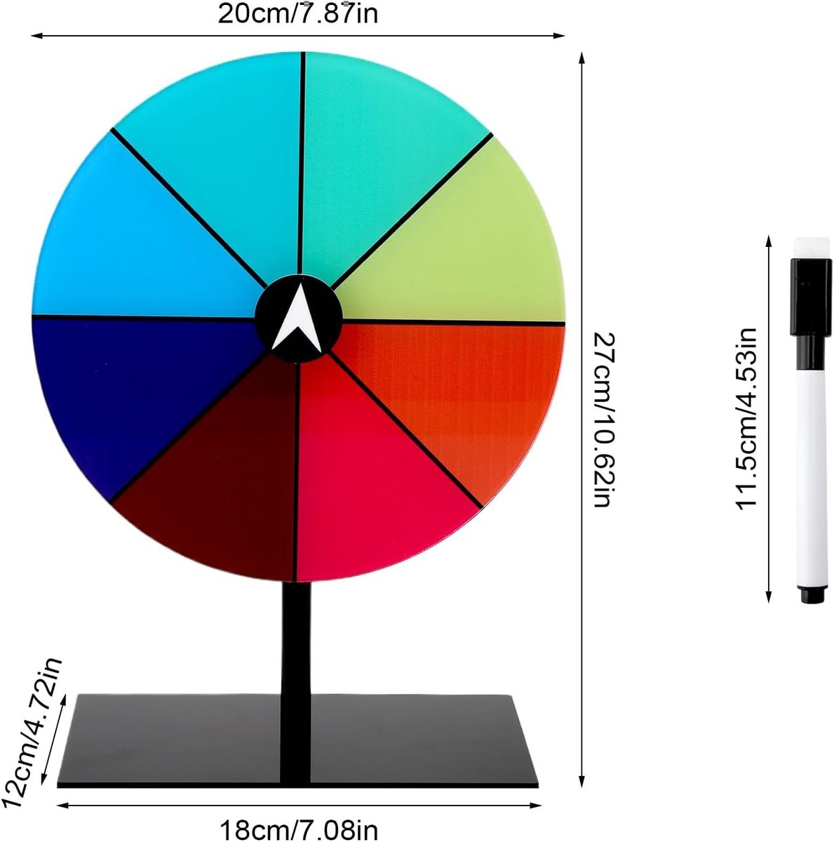 Spinning Prize Wheel van 20 cm voor Feesten, Beurzen en Spellen - Erasable Kleurenspel met Stand en DIY Fun