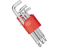 Inbussleutelset met 9 stuks, 1,5 - 10 mm, met kogelkop, metrische inbussleutelset met doos, hoeksleutelset voor auto's, meubels, apparaten enz., zilver