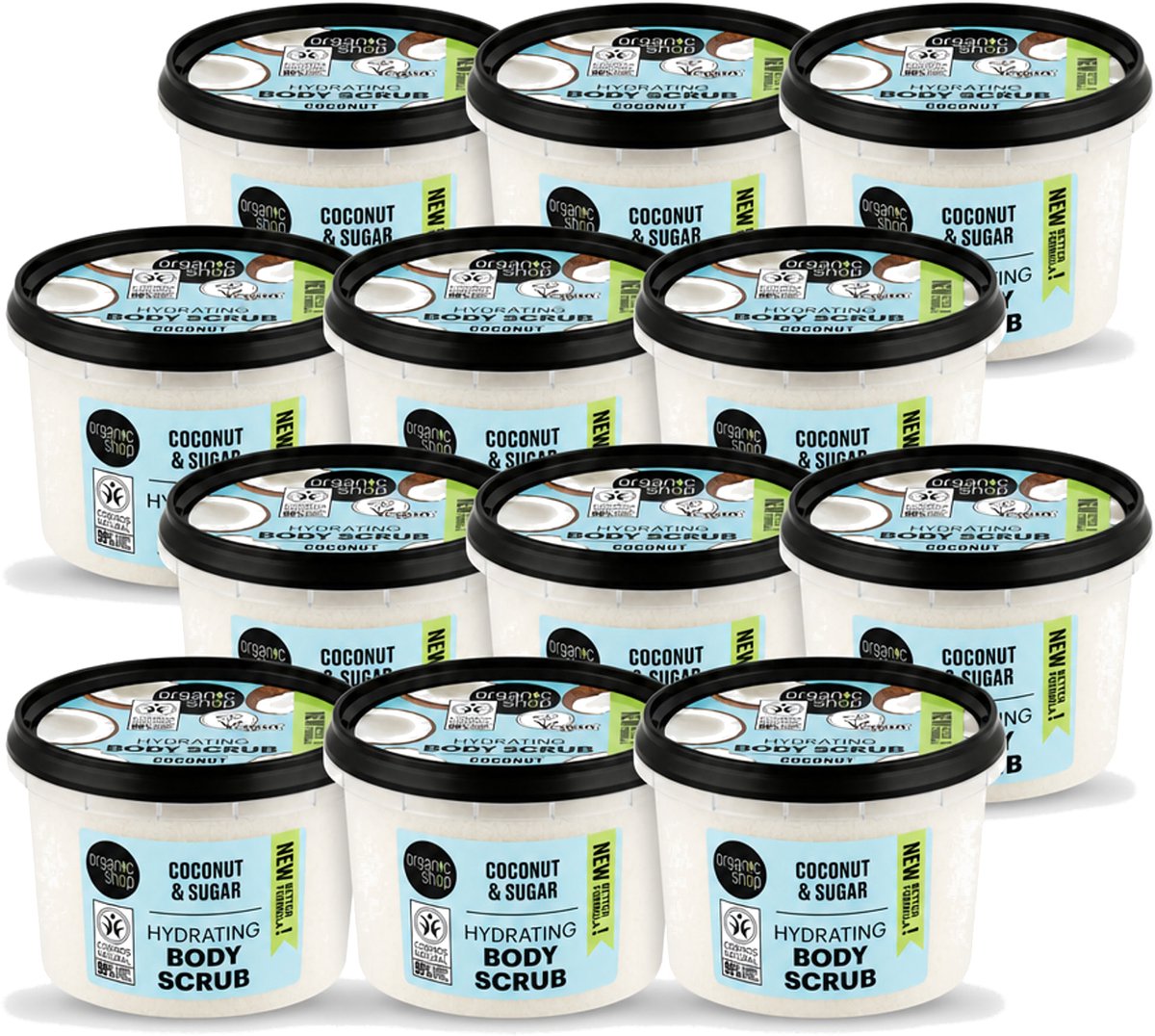 12 x Organic Shop - Hydrating Body Scrub Coconut - Diep Voedend - 250 ml - Voordeelverpakking - 12 stuks