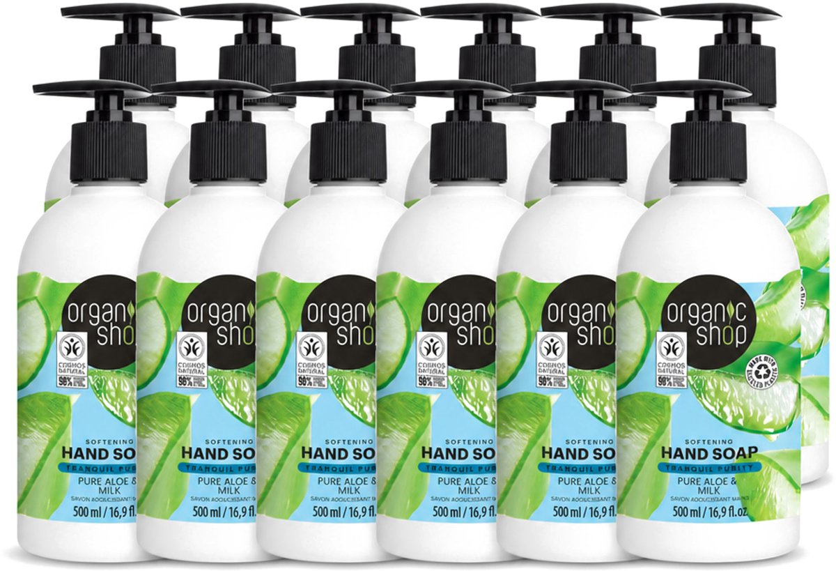 12 x Organic Shop - Handzeep Aloe & Milk - Verzachtend en Hydraterend - 500 ml - Voordeelverpakking - 12 stuks
