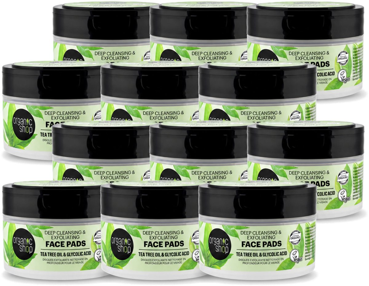 12 x Organic Shop - Face Pads Deep Cleansing - Verfrissend en Reinigen - 20 Pads - Voordeelverpakking - 12 stuks
