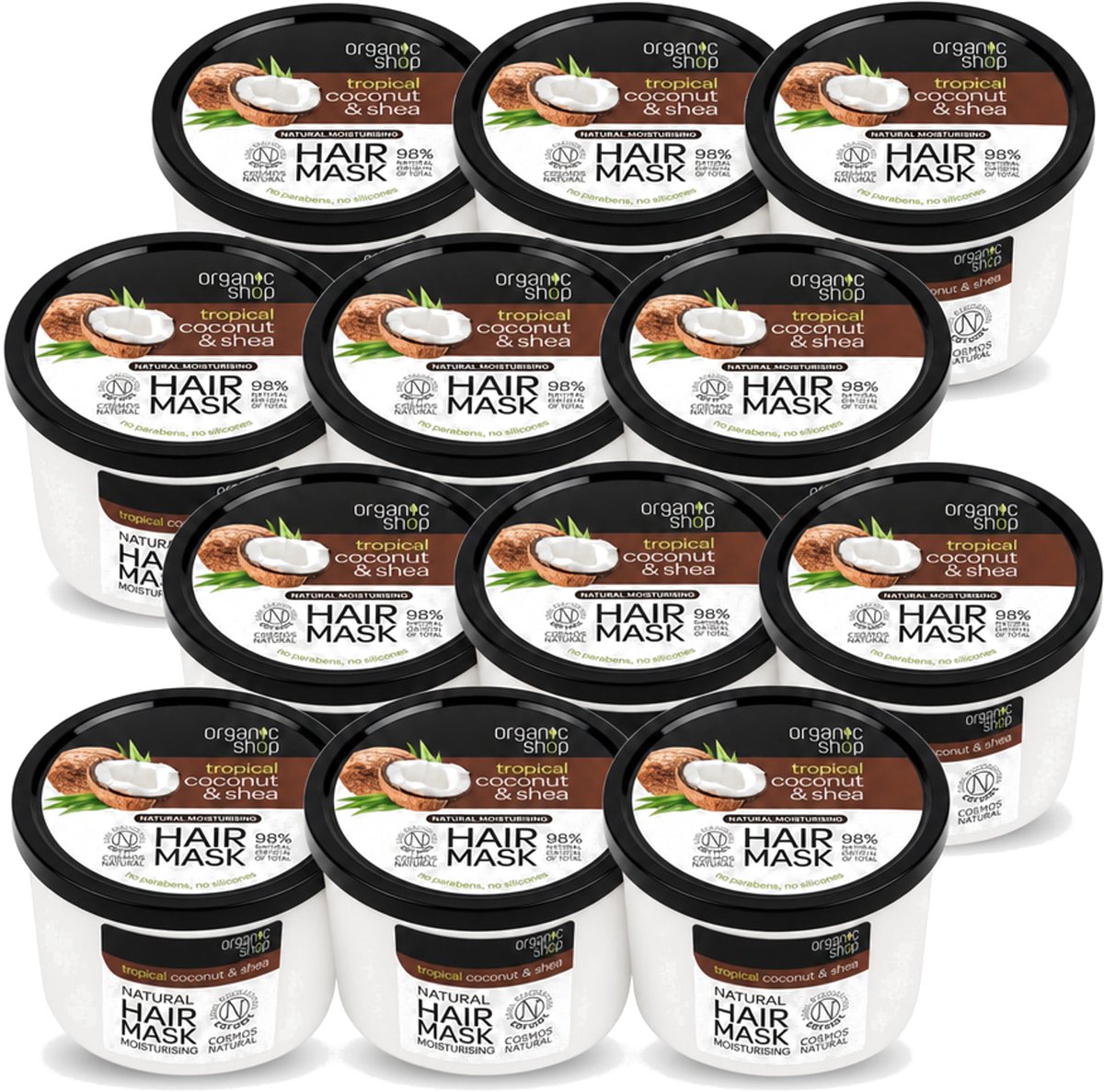 12 x Organic Shop - Haarmasker Coconut & Shea - Verzorgend en Voedend - 250 ml - Voordeelverpakking - 12 stuks