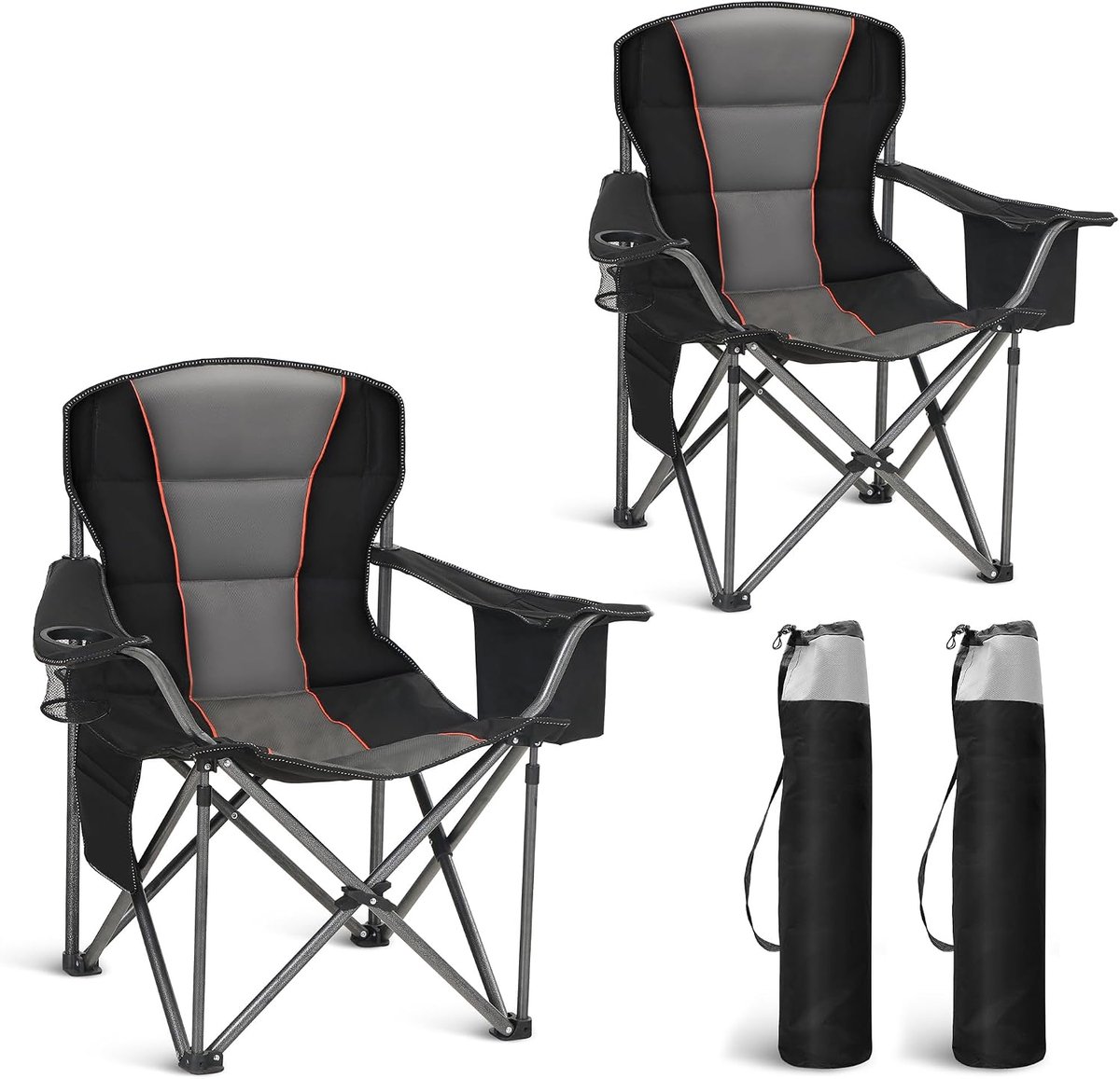 Point Sports Opvouwbare campingstoel, 200 kg, campingstoel, opvouwbaar, draagbaar, oversized, klapstoel, buiten en binnen, fauteuil, campingstoel, visstoel, zwart, 2 stuks