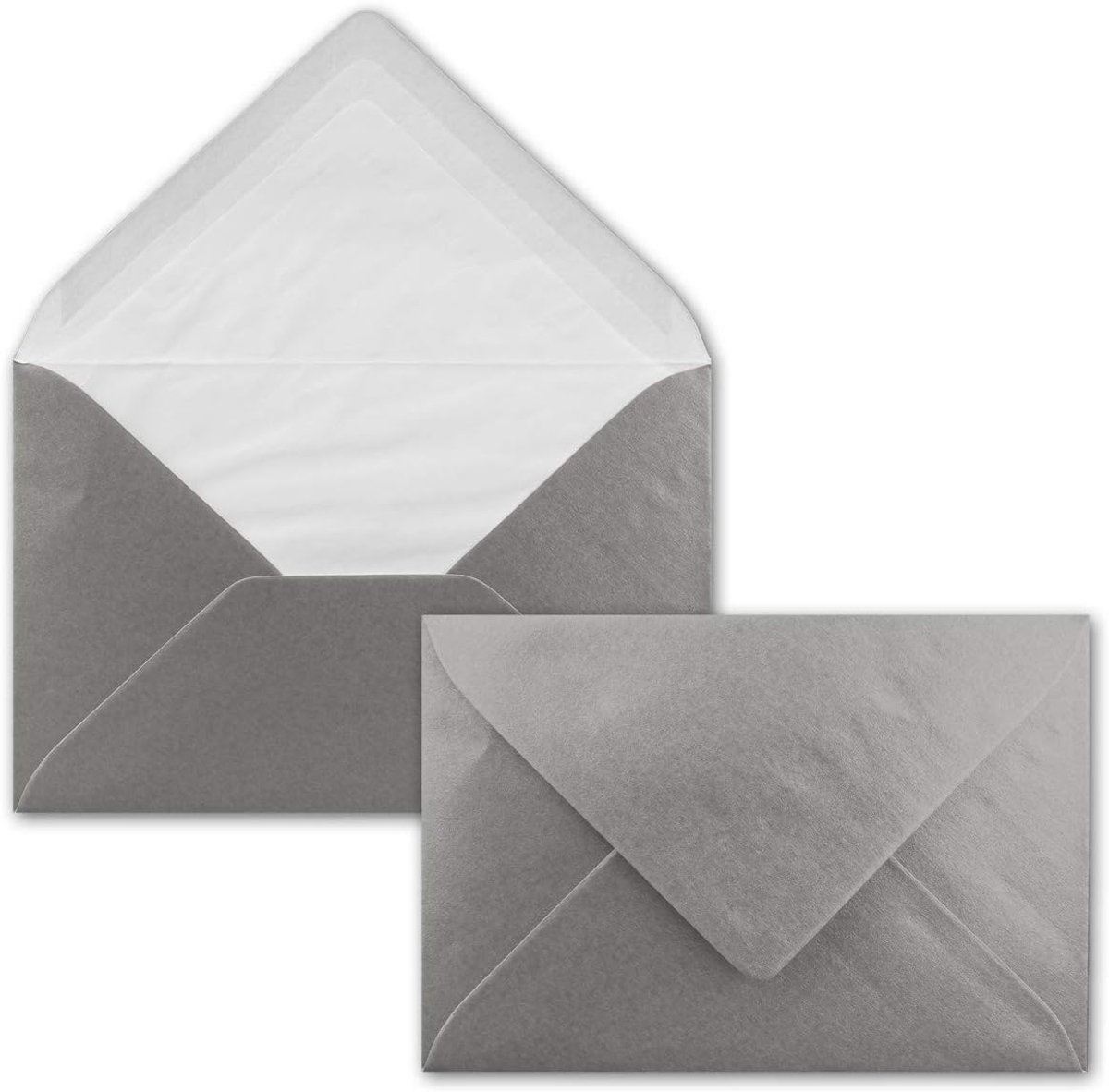 50 Enveloppen Zilver Metallic Glanzend - DIN C6 - gevoerd met wit zijdepapier - 90 g/m² - 11,4 x 16,2 cm - natte kleefsluiting - NEUSER PAPIER