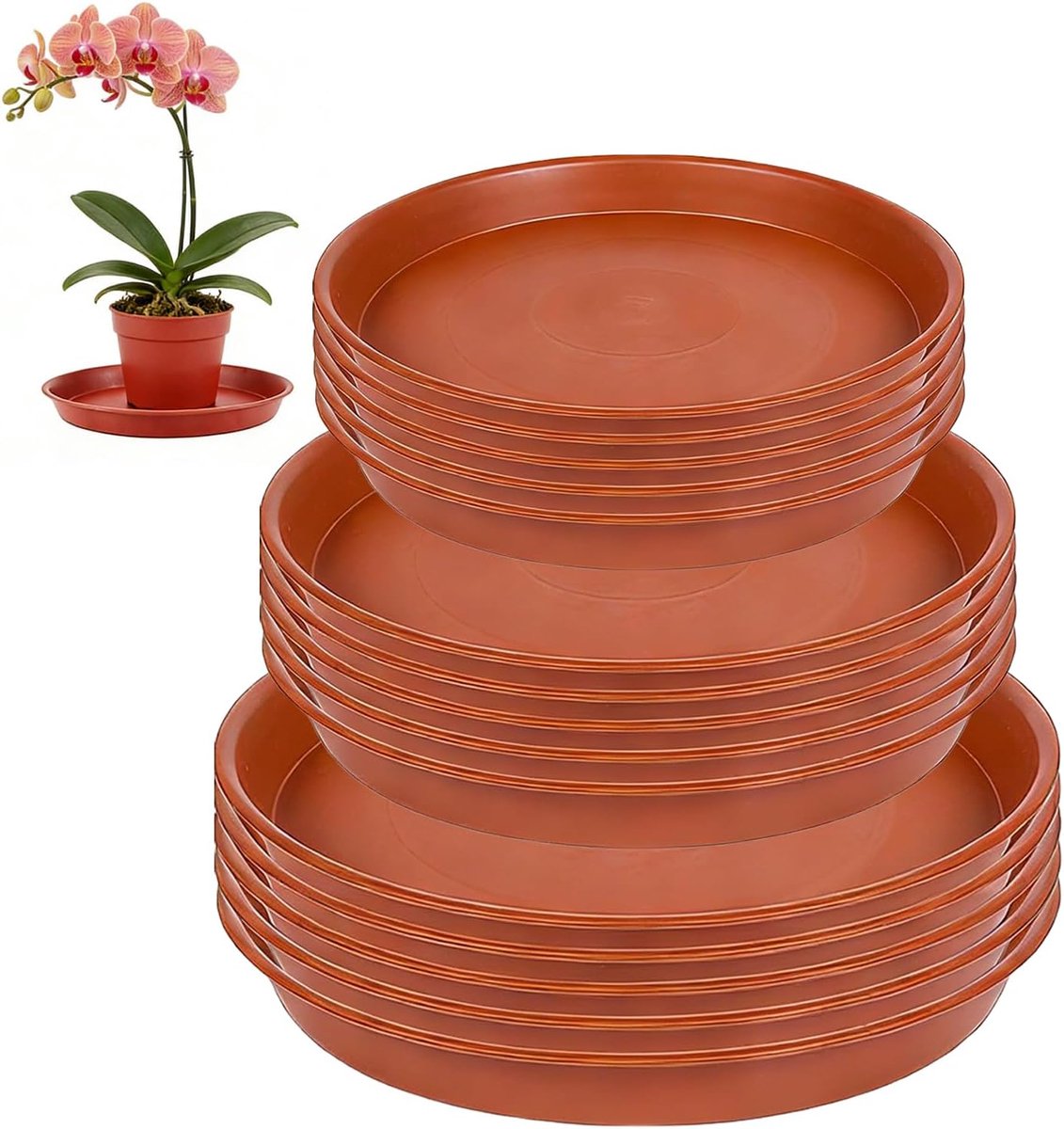 Onderzetter, kunststof, plantenonderzetter, kunststof, plantenonderzetter, rond, voor binnen en buitenplanten, 15,7 cm, 17 cm, 23,7 cm, 15 stuks