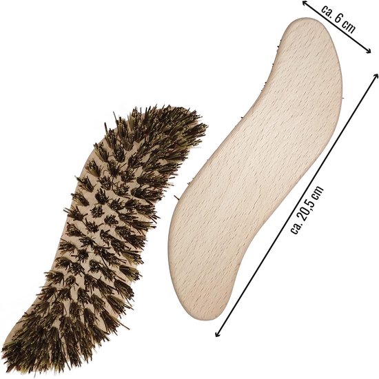 6 stuks schuurborstels, reinigingsborstel met extra harde borstels, poetsborstel, handschrobber, ergonomische handgreep van hout in S-vorm, wortelborstel voor keuken, tuin, huishouden - Made in — afbeelding 2