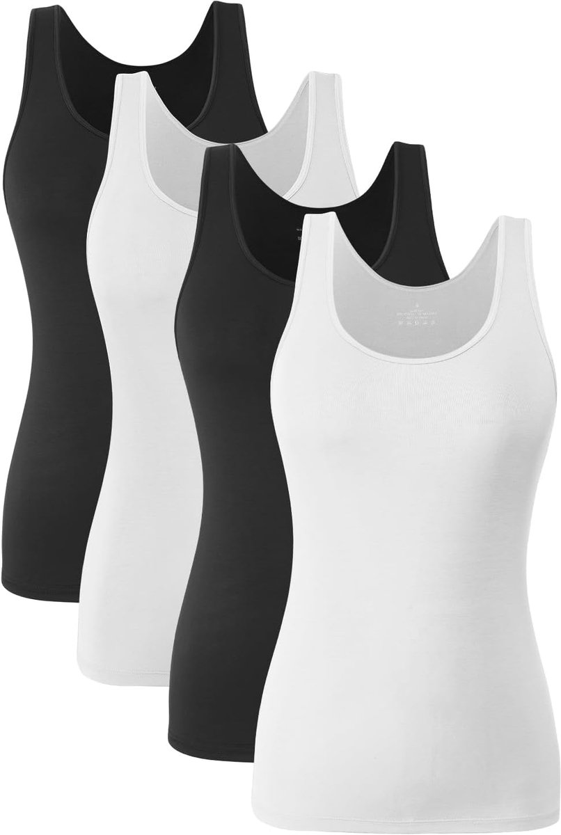 Stretch onderhemd voor dames, basic tanktops, workout, onderhemden, tops, 4-pack