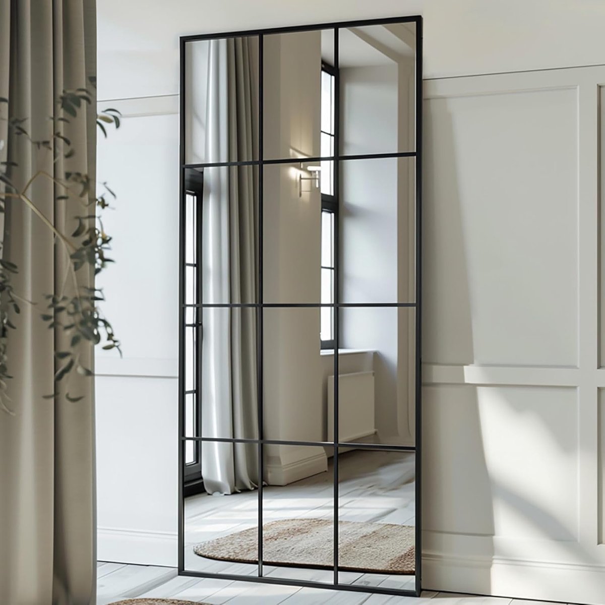 Raamspiegel in volledige lengte, 76 x 180 cm, zwart aluminium frame, rechthoekig raam, wandspiegel voor binnen, woonkamer, hal, entree, buiten, tuindecoratie