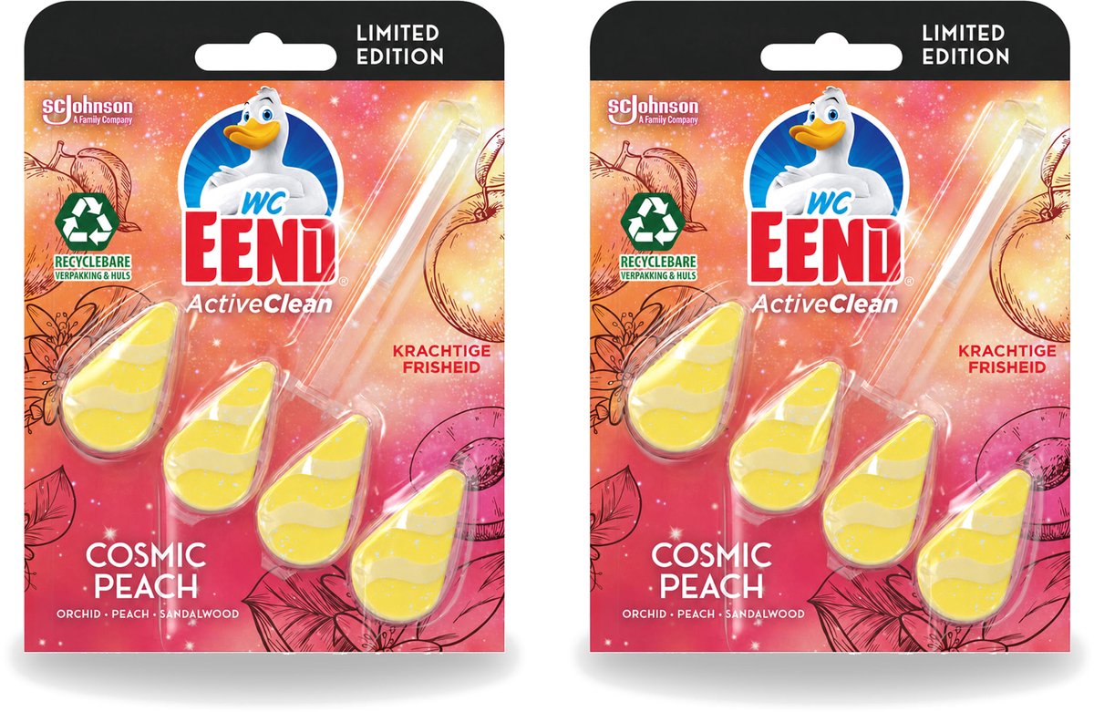 2 x WC Eend - Active Clean Cosmic Peach - Toiletblok - Fruitige Perzikgeur - 38 gr - Voordeelverpakking - 2 stuks