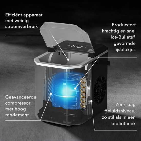 Bardi 1.3L Deluxe IJsblokjesmachine Square – IJsblokmaker Inclusief Luxe Thermosbeker en IJsschep – 9 Blokjes in 8 Minuten – ZWART — afbeelding 5