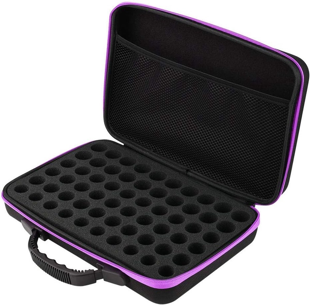 Draagbare opslagoplossing voor 60 flesjes aromatherapie essentiële oliën - Schokbestendige hard shell organizer in paars, geschikt voor 5ml, 10ml en 15ml flessen