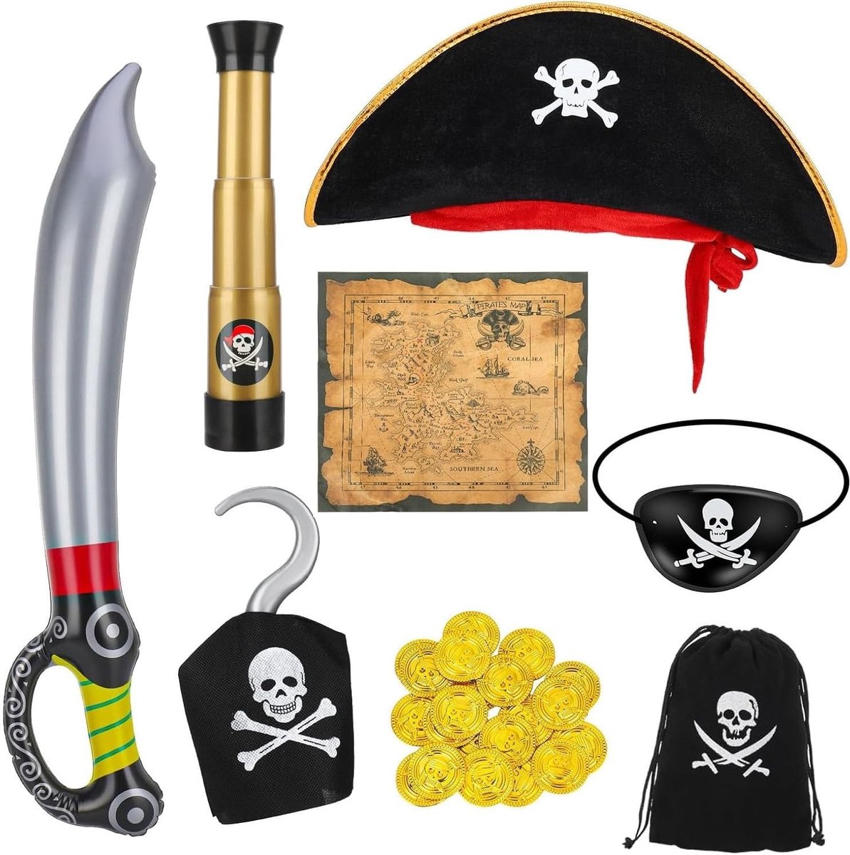 Piratenaccessoires set met 8 stuks voor avontuurlijke verkleedpartijen en themafeesten