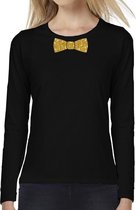 Vlinder das goud glitter t-shirt long sleeve zwart voor dames S