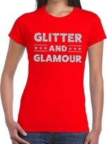 Glitter and Glamour zilver glitter tekst t-shirt rood dames M