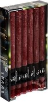 12x Wijnrode rustieke rechte dinerkaarsen 25 cm 10 branduren - Geurloze kaarsen - Huishoudkaarsen/tafelkaarsen/kandelaarkaarsen